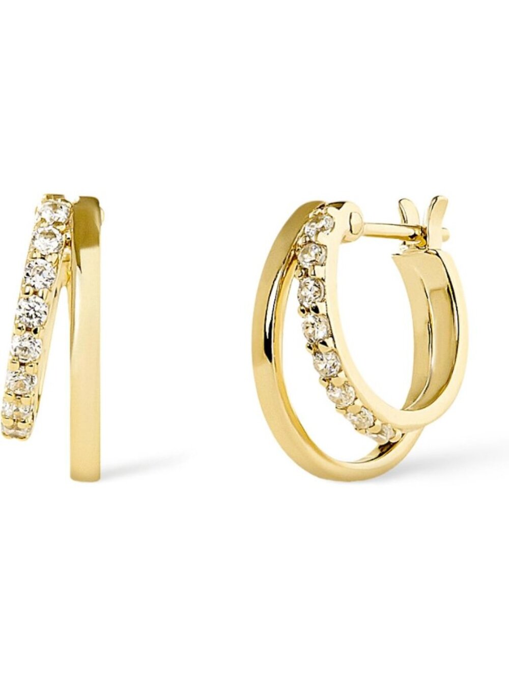 Elegant Double Hoop Earrings - 14K Gold & Silver Rhodium Plated, Sparkling CZ